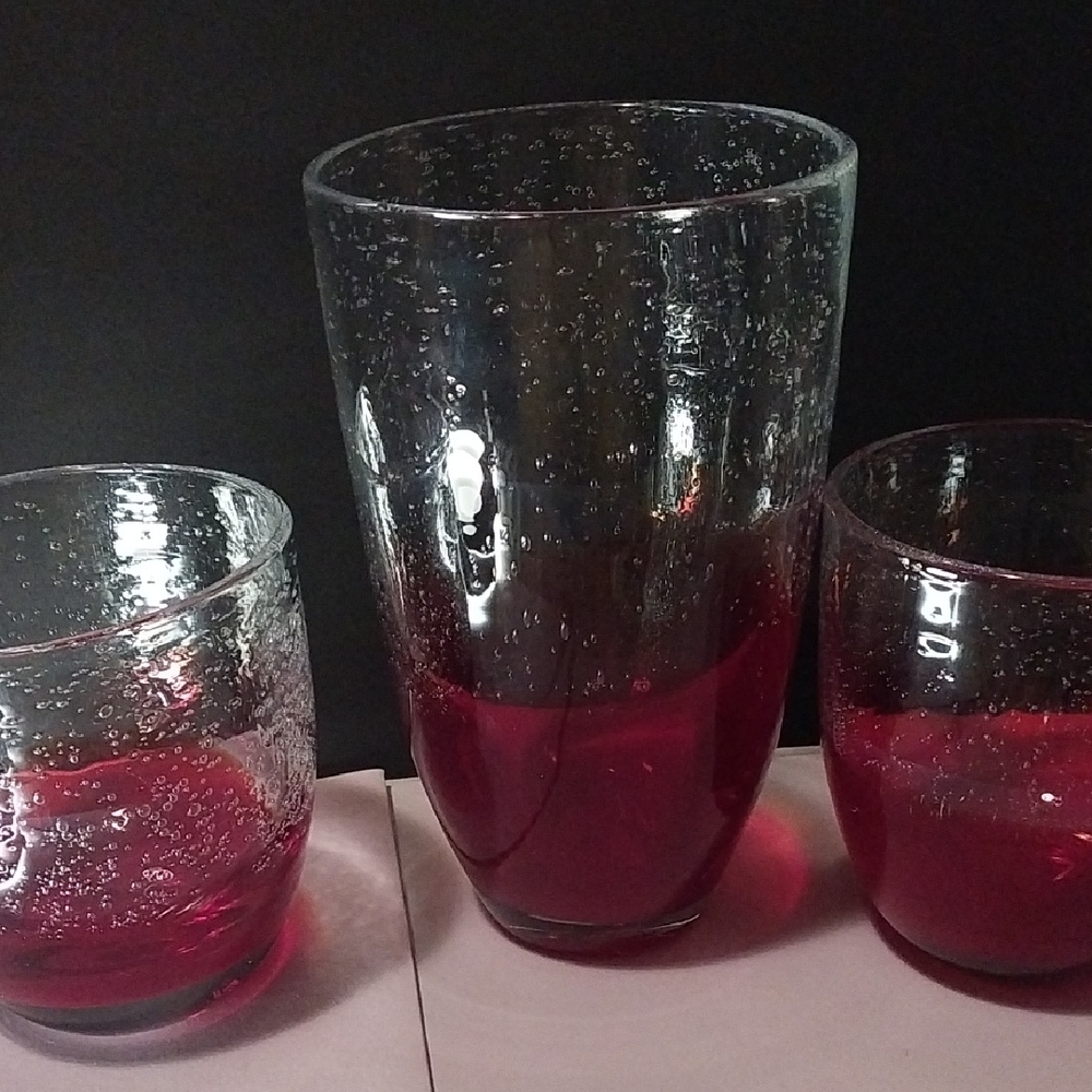 Elegant Glass Vase and Tumbler Set - Red